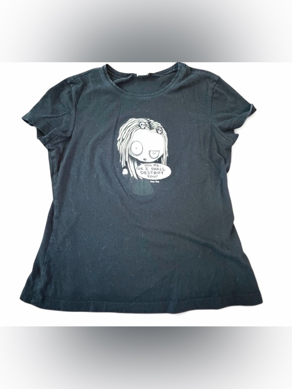 Mighty Fine Doe Lenore Roman Dirge Y2K Black Graphic Short Sleeve T-Shirt Top
